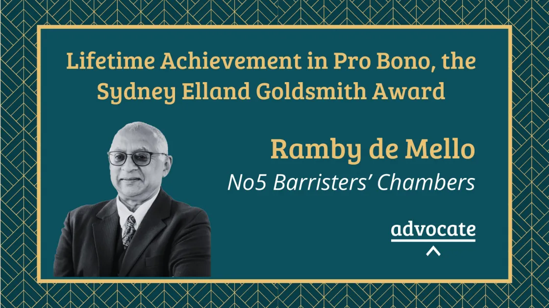 Ramby de Mello wins the 2025 Lifetime Achievement in Pro Bono Award